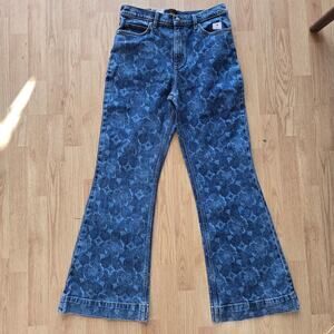 NWT Lee Women's Floral Mid-Rise Flare Jeans Size 29 Boho Hippie Cottage Festival